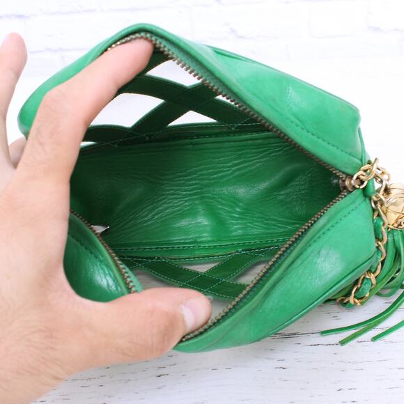 Chanel Vintage PVC Shoulder Bag Green Lambskin Leather Purse A2999 - Picture 4 of 9